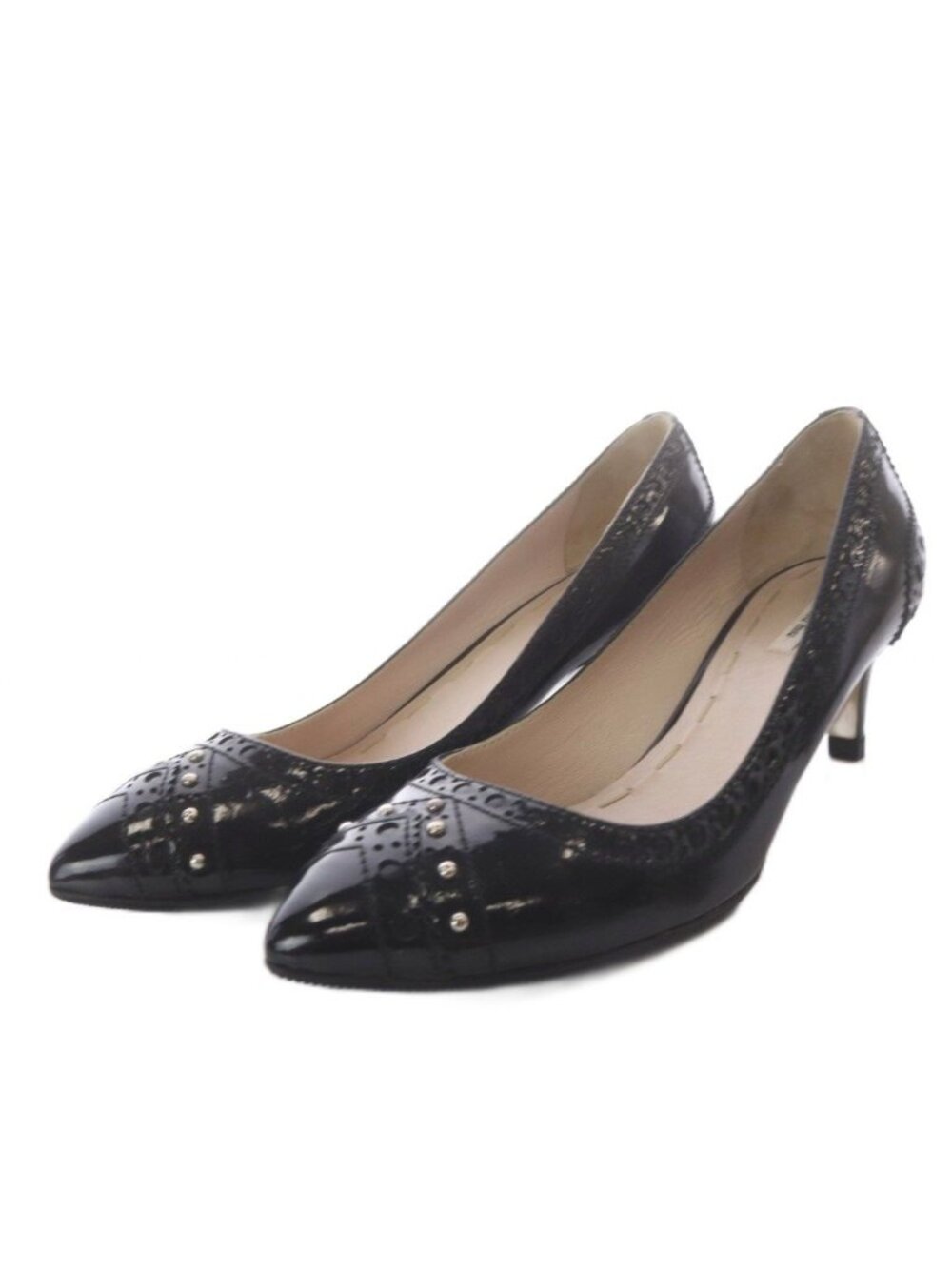 Miu Miu Pumps High Heels Pointed Toe Studs Patent Leather Black 36.5
